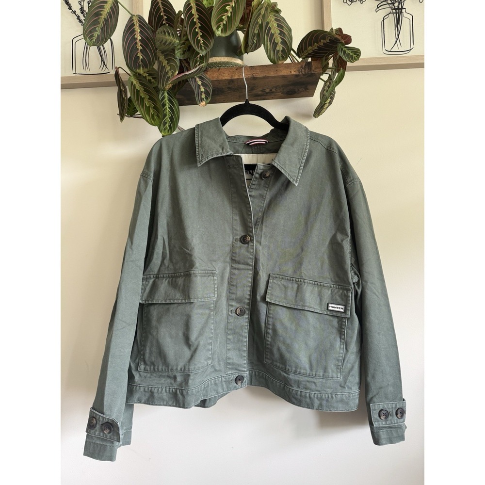 Hunter Size XL Olive Green Cotton Twill Utility Shacket Crop Chore Jacket